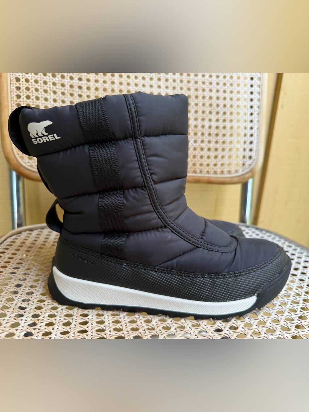 Sorel Whitney II Puffy Black Waterproof Insulated Snow Boots size 3